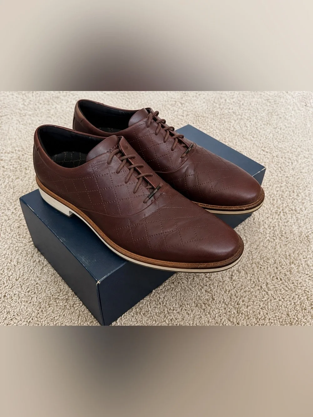 ECCO Classic Golf Brown Leather Spikeless Shoes 11.5 Quilted